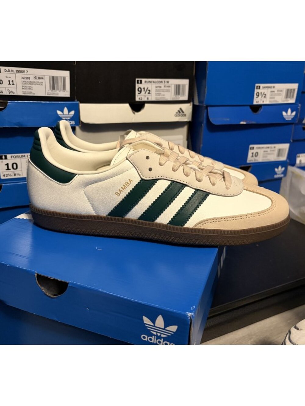 Size 10.5 - adidas Samba OG Off White Collegiate Green W - jr8843 - Picture 1 of 6